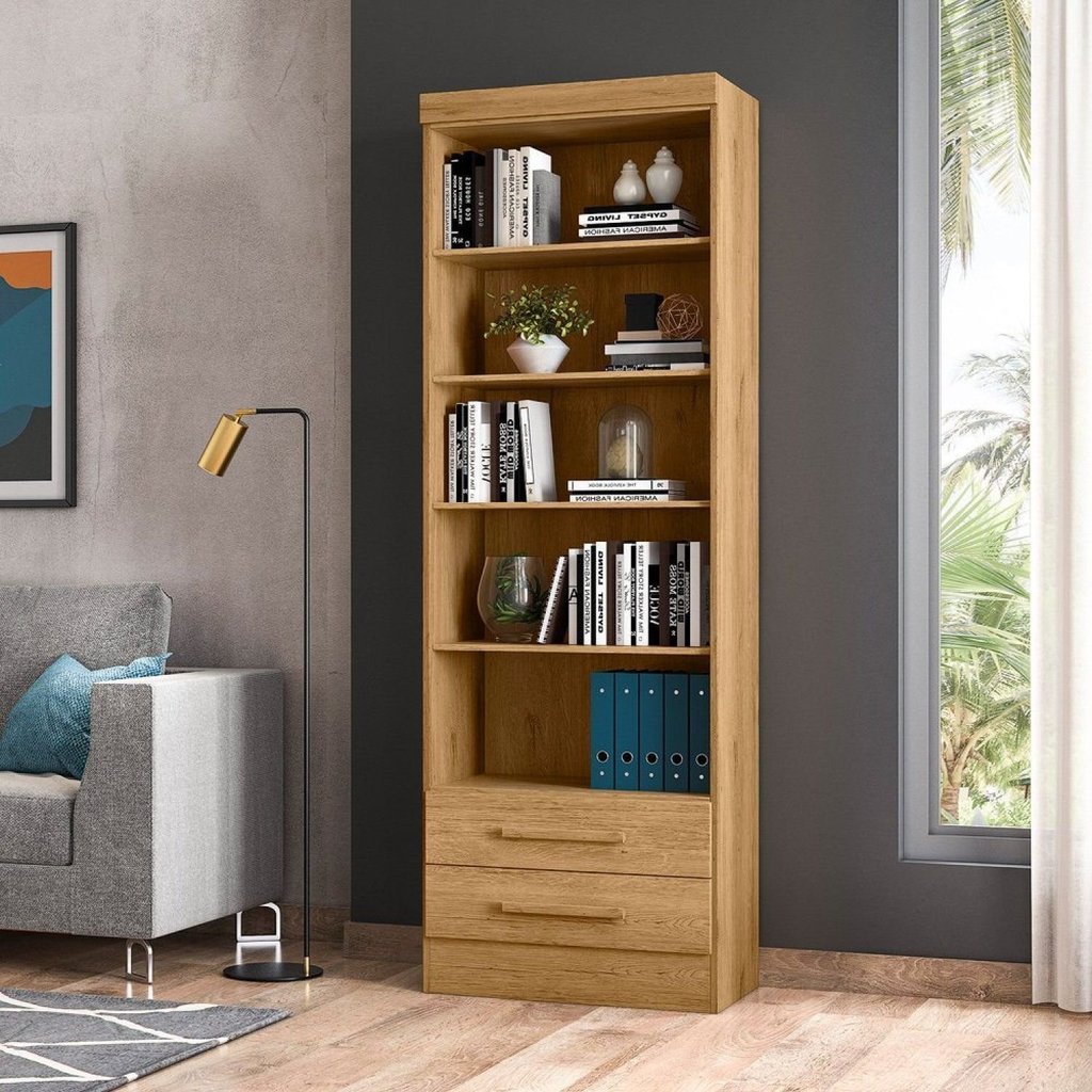 Estante de Livros 61,6CMX183CM 5 Prateleiras 2 Gavetas Marrom/Freijo Toq Freijó Toq