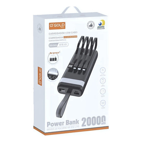 Power Bank Carregador Rápido 20000mah Bateria Portátil BTE-05 A'GOLD