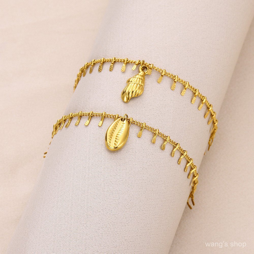 Tornozeleira de conchas e borlas mais vendida, em aço inoxidável dourado, à prova d'água, ajustável, presente de joia oc