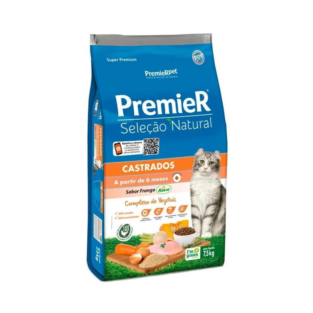 Ração Seca Premier Seleção Natural para Gatos Adultos Castrados Sabor Frango Korin 7,5Kg