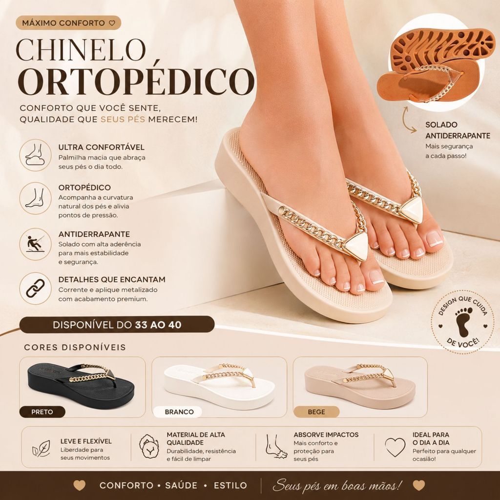 Sandalia Feminina Chinelo Diamond Corrente Plataforma Uso Diario Confortavel Antiderrapante Leve