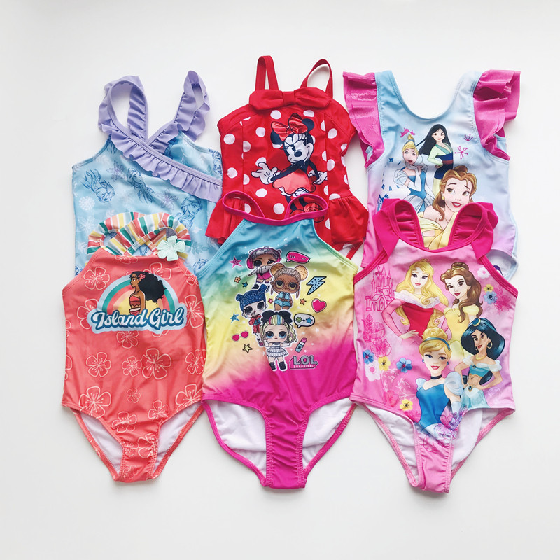 Comércio exterior pequeno e médio meninas bebê beira-mar primavera quente maiô princesa dos desenhos animados triângulo 