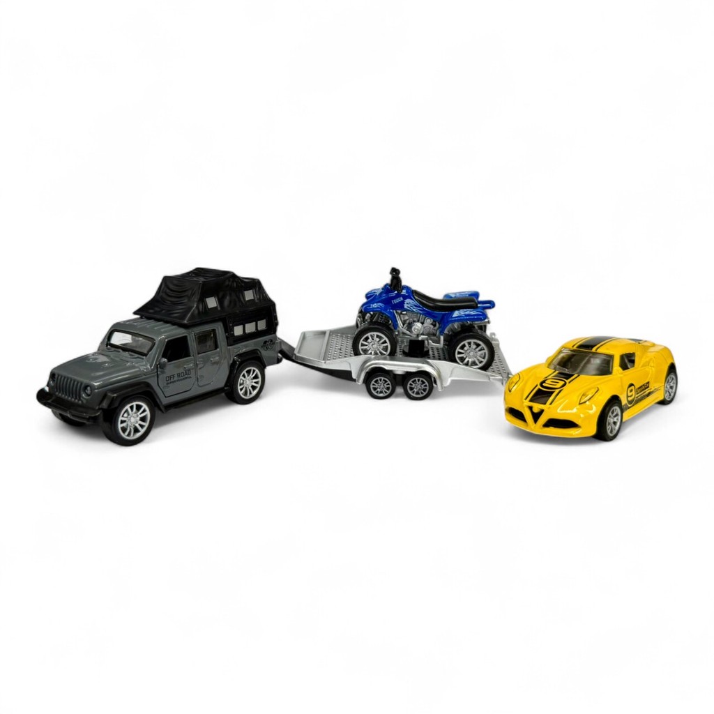 Miniatura Carro Picape Caminhonete Jeep Wrangler Reboque Carrinho Metal Colecionador Brinquedo