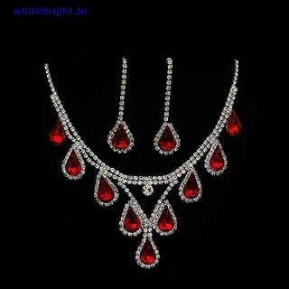 Conjunto De Joias De Casamento Romântico 2 Peças/Set Noiva De Cristal Brilhante Brincos De Colar Feminino [BR]