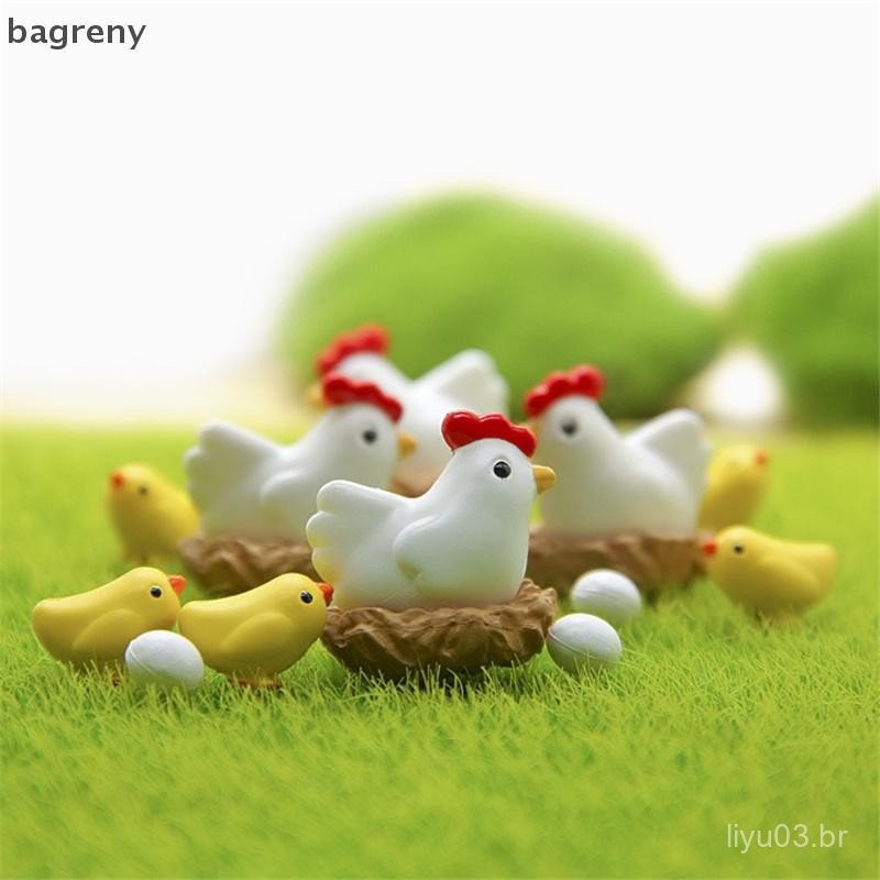 [bagreny] 10 Peças Galinha Frango Pintinho Ovo Ninho Pequena Estátua Estatueta Micro Artesanato Ornamento BR