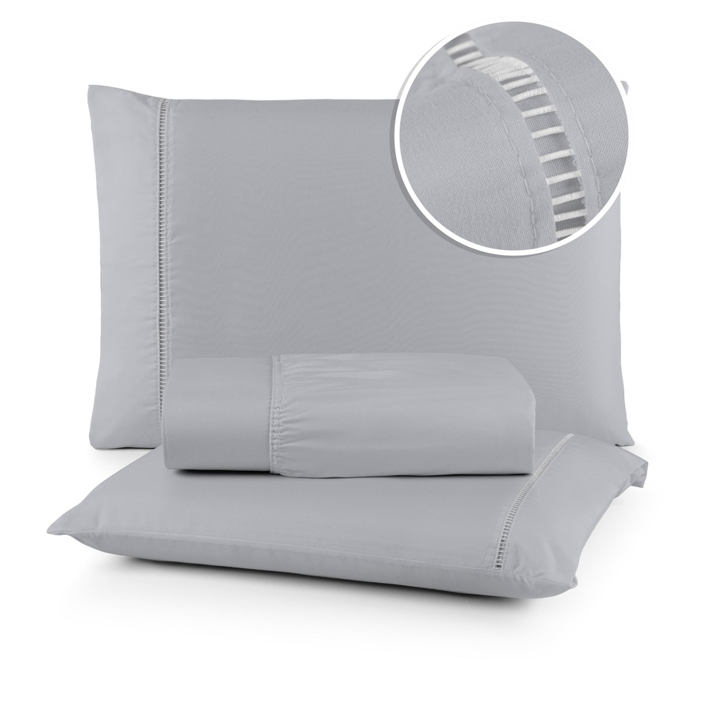 Jogo de Cama Queen Lençol 3 Peças em MicroPercal 400 Fios com Fronha Ponto Palito