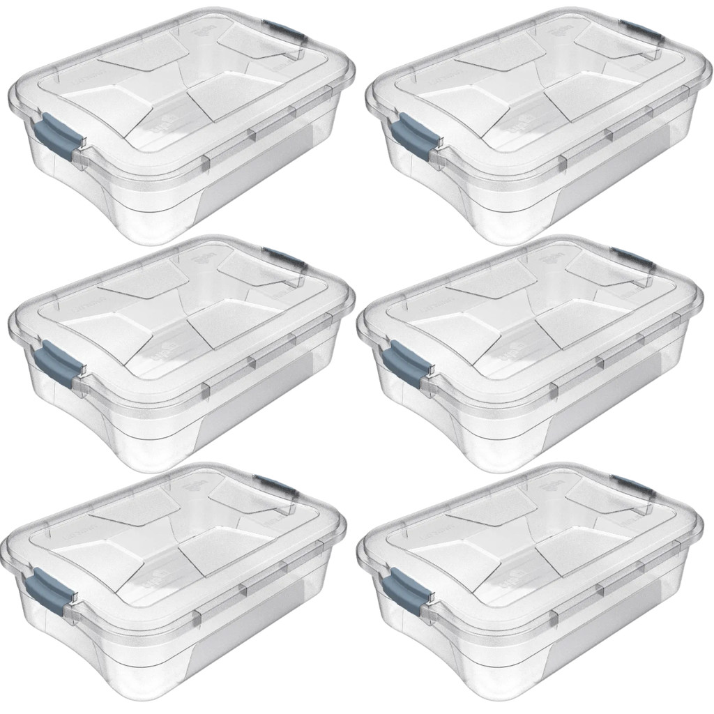 Kit com 2, 3, 4, 5 e 6 Caixa Organizadora Transparente 6 Litros Com tampa e Travas em Oferta na Shopee