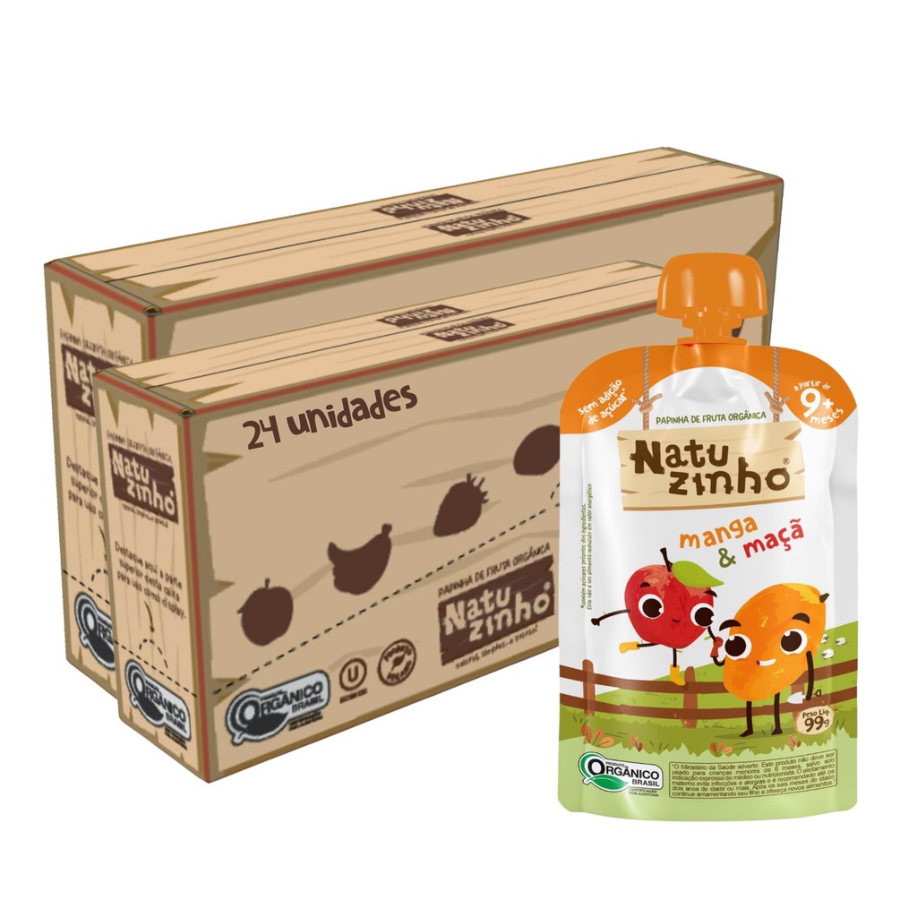 Kit Papinha Organica Natuzinho Manga Maça Bebe 24 unidades