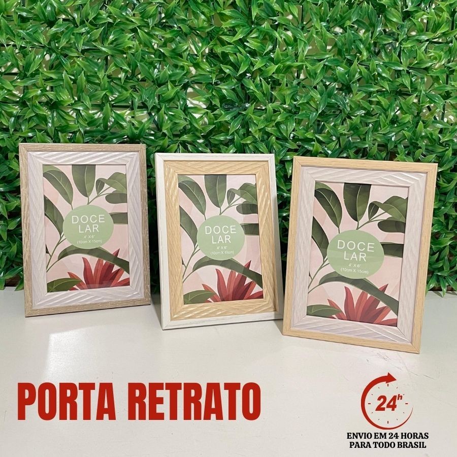 Porta Retrato Articulado Moldura Porta-Retrato de MDF Madeira Natural Foto 10x15Cm Mesa Doce Lar