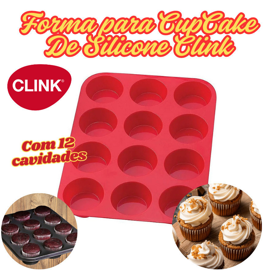 Forma De Silicone Clink 150G CupCake Bolo 29x23Cm Doces Multicolorido 12 Cavidades Molde em Oferta na Shopee