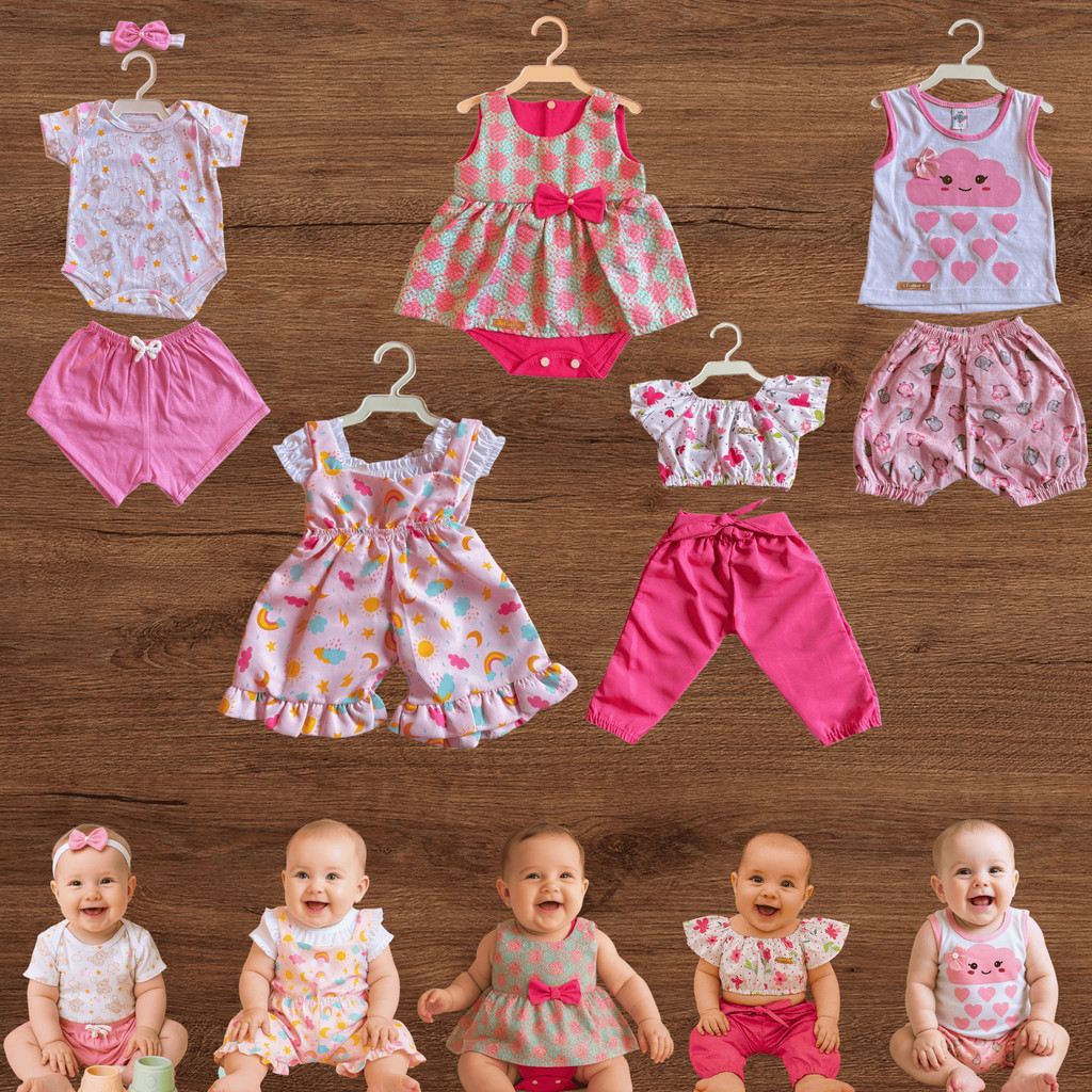 Kit Lote 8 Peças Roupa Bebê Sortida Menina 0 a 3 meses Body Vestido Macacão Conjunto Pijama em Oferta na Shopee