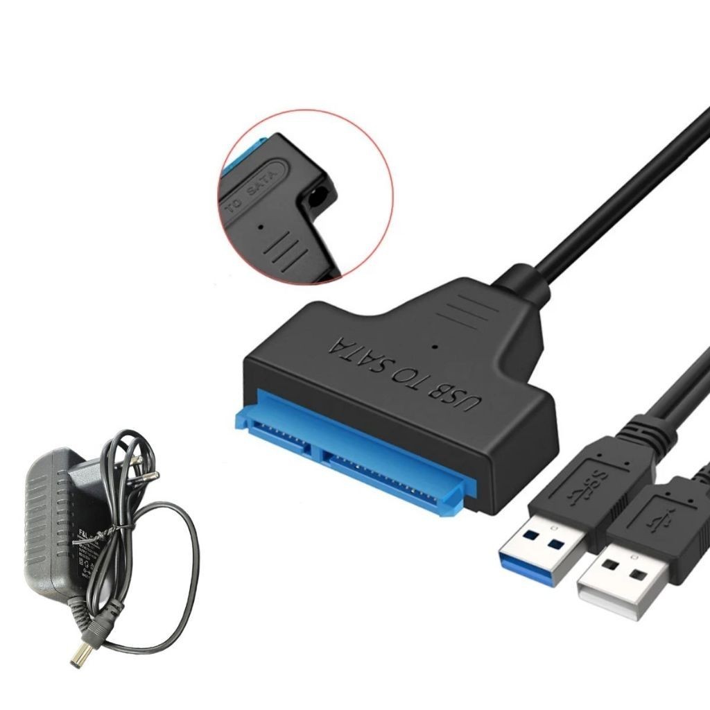 Adaptador Conversor USB 2.0 e 3.0 Para Sata 22Pin 2.5" HDD com Fonte de Alimentação 12V 2A