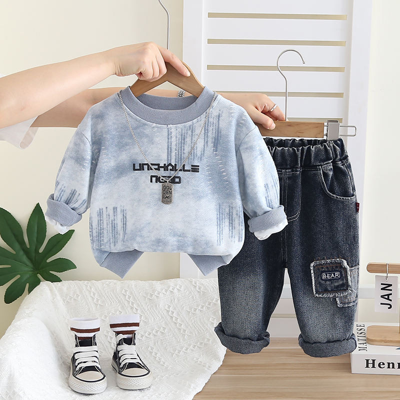 Novas Crianças Roupas Ternos Primavera Bebê Meninas Meninos Da Criança T Camisa Calças Com Colar 2 Pçs/Sets Traje Infant