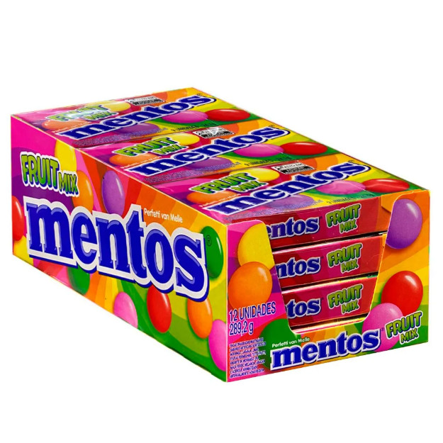 Drops Mentos Fruit Mix Van Melle Com 12 Unidades De 24,1g