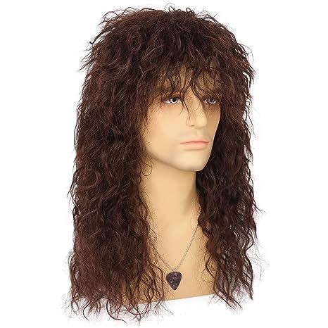 Detalhes do Chapelaria Heavy Metal 80s peruca Punk masculino Rock longo cabelo encaracolado peruca de Halloween