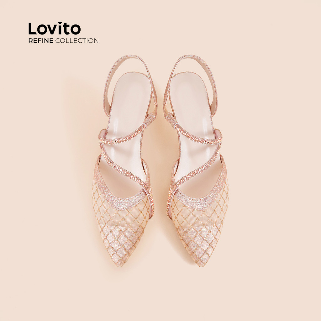(NEW) (Lovito Refine) Saltos Elegantes com Strass para Mulheres LR15E380 em Oferta na Shopee