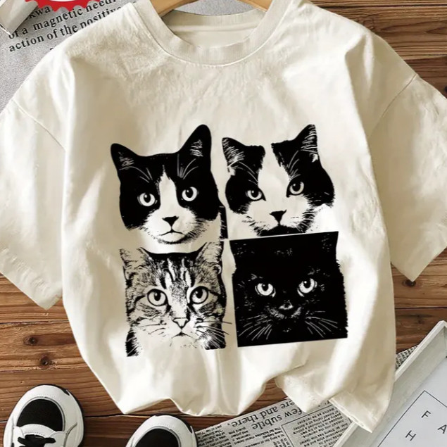 [Camiseta Premium em Algodão Puro]SISI Camiseta Unissex Algodão Asthetic Gatos