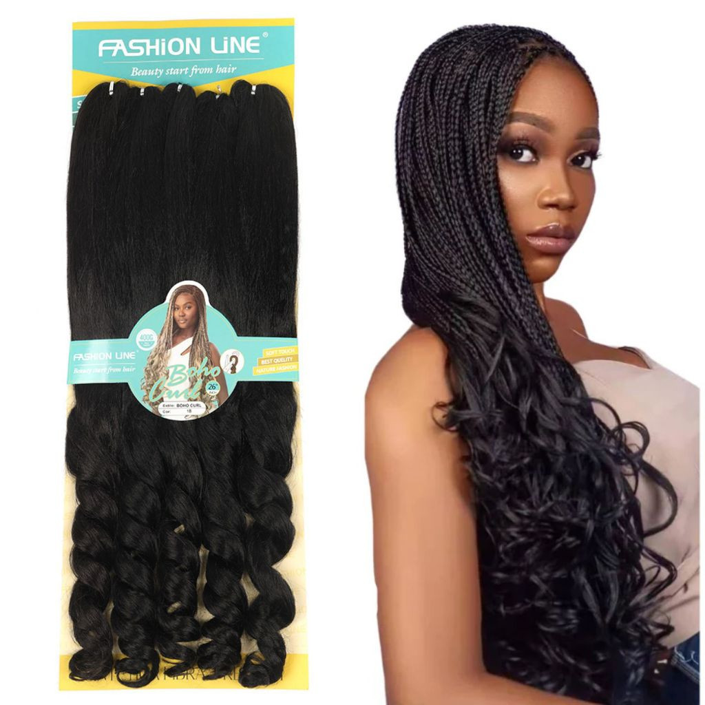 Cabelo cacheado BOHO CURL cachos para tranças e penteados boho braids 400g 5 peças fashion line em Oferta na Shopee