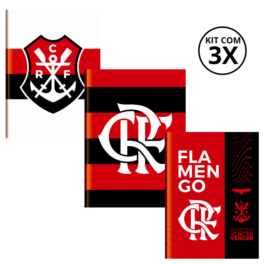 Kit 3 Cadernos Brochura Universitário 80 Folhas Flamengo