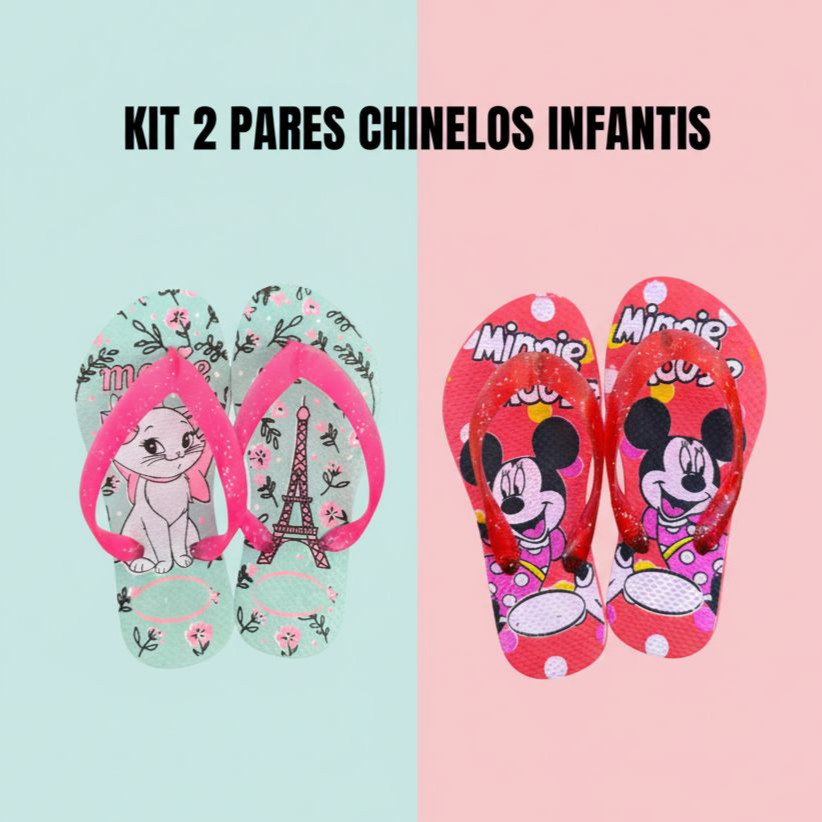 Kit 2 Pares Chinelo Infantil Personagens Estampado Casual Verão Confortavel Lançamento Feminino Coloridos