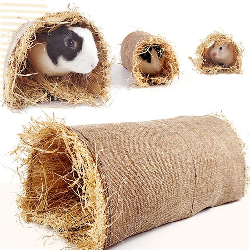Cobaia Coelho Hideaway Brinquedos Grama Palha Brinquedo Túnel Hamster Acessórios Para Chinchila Furão Ratos Animais De E