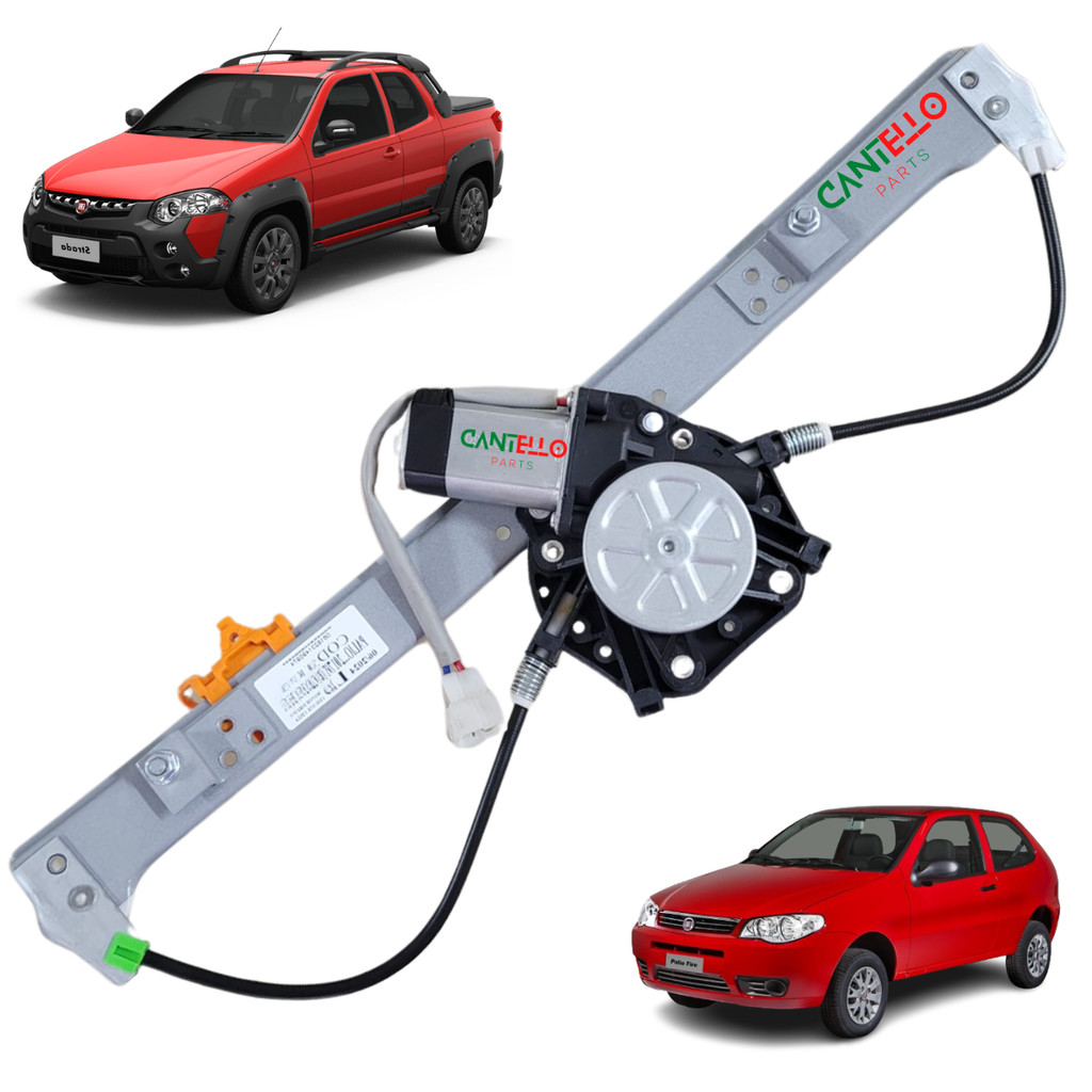 KIT Maquina de Vidro Elétrica Esquerda Para Fiat Strada Palio 1995 até 2017 2 Portas C/Motor Mabuchi
