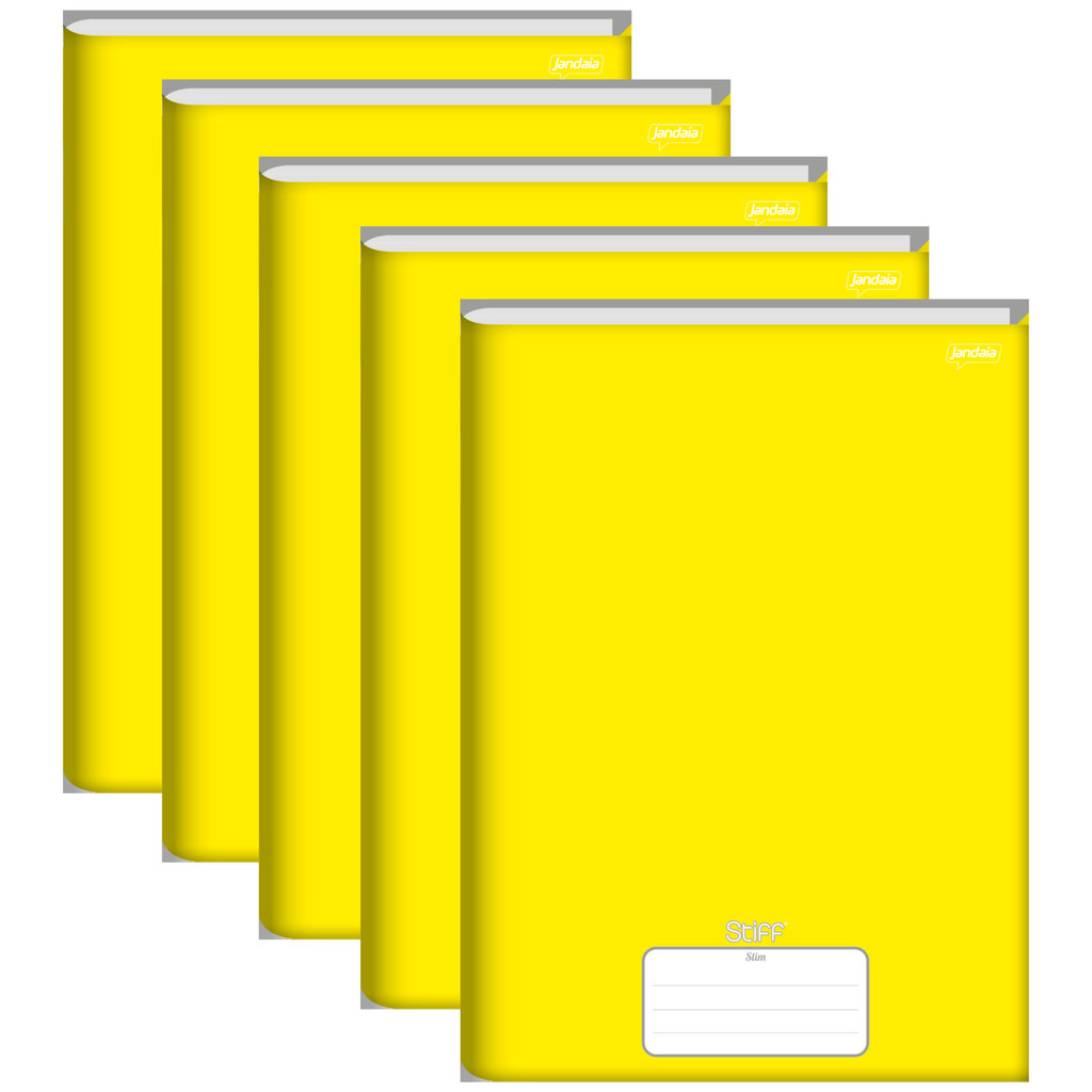 Caderno Brochura Universitário Capa Dura 80 Folhas Stiff Amarelo Slim - Pacote Com 5 Unidades