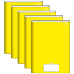Caderno Brochura Universitário Capa Dura 80 Folhas Stiff Amarelo Slim - Pacote Com 5 Unidades