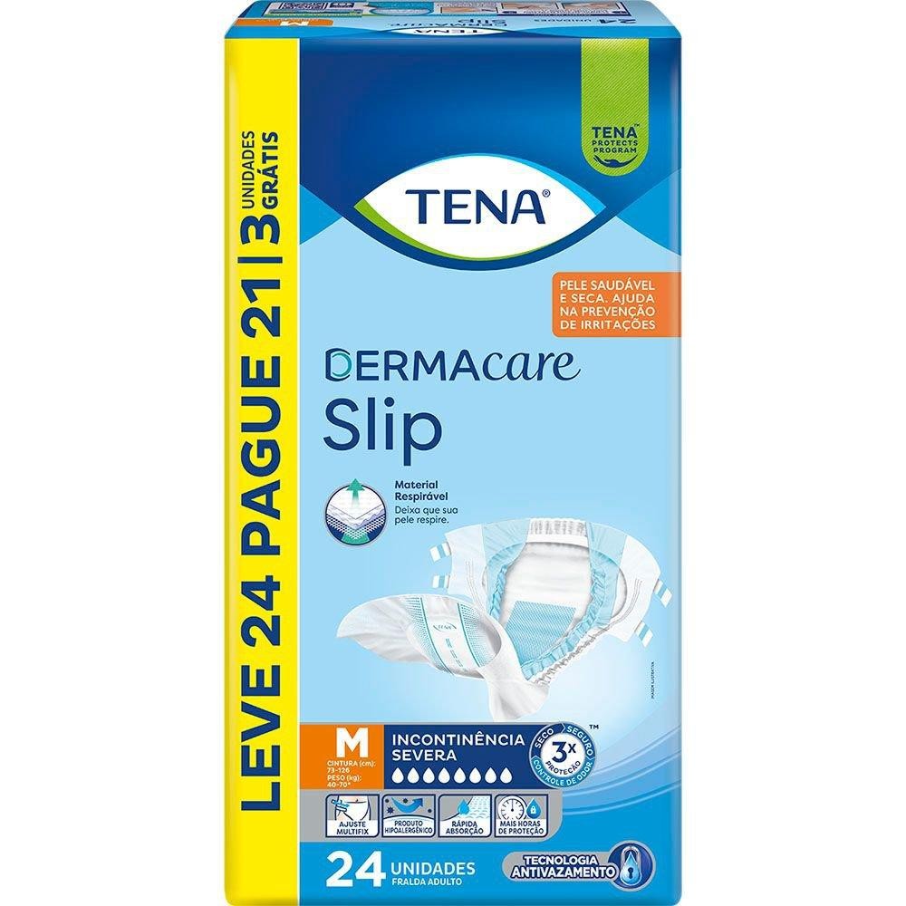 Fralda Geriátrica Tena Slip Dermacare M Leve 24 Pague 21 unidades em Oferta na Shopee