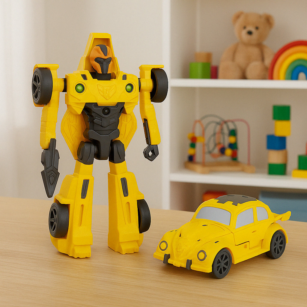 Robô Carrinho Remoto Super Guardiões Amarelo e Cinza, Brinquedo para Crianças, Transforme em Motinha