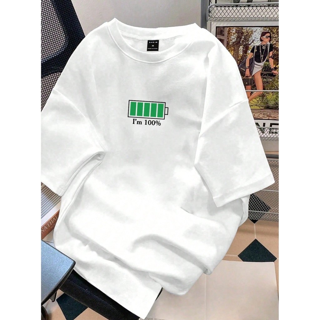 Camiseta Masculina Manga Curta Estampa Gráfica Bateria Carregada Camisa Casual Versátil Esportiva Confortável 