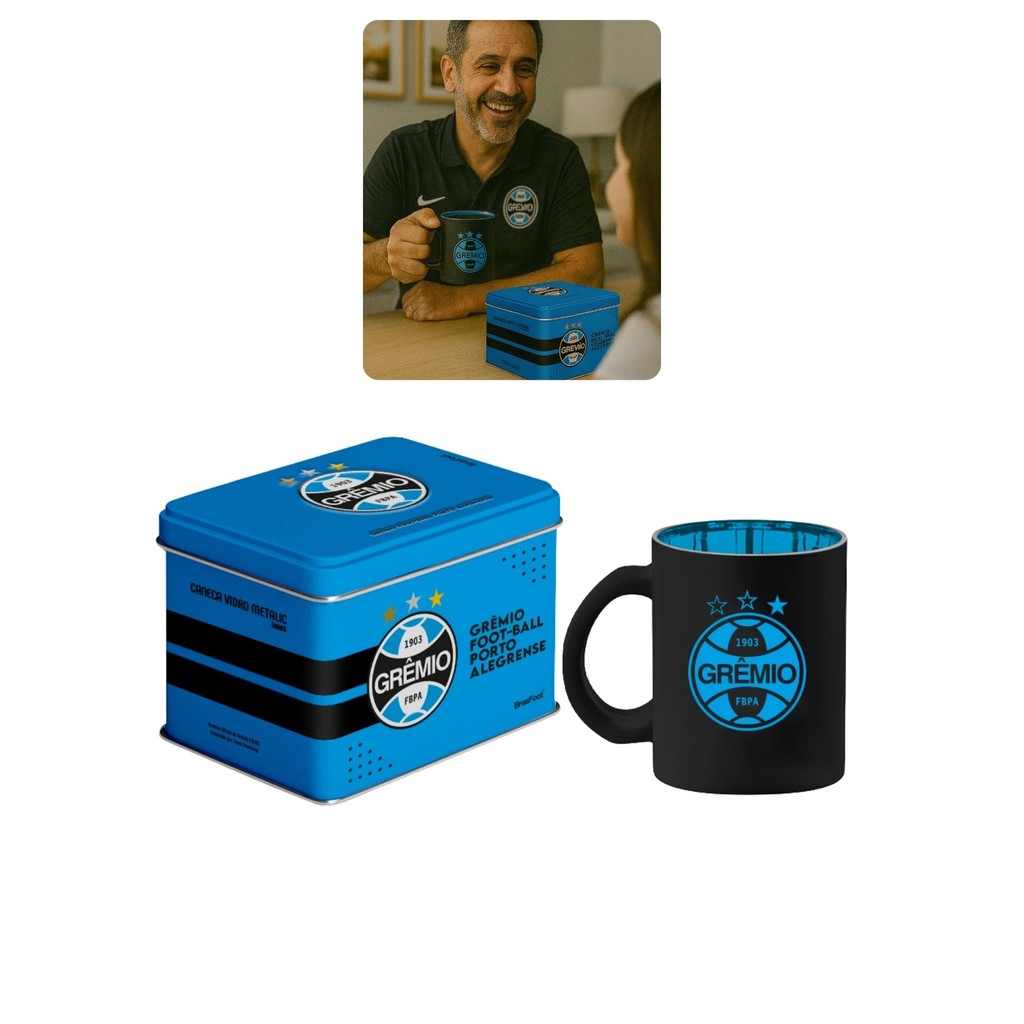 Caneca Vidro Diamond Metalic 300ml Lata Multiuso Metal Time Clube Grêmio Oficial Presente