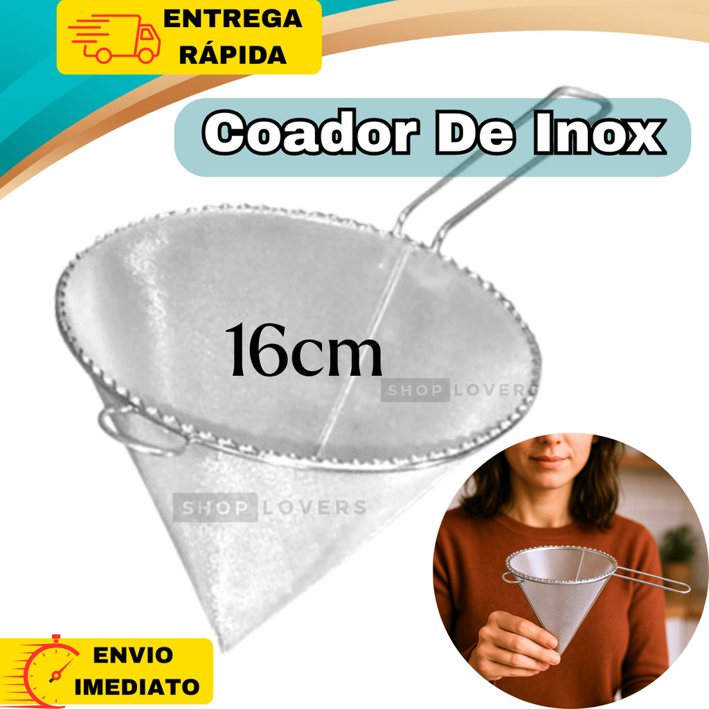 Coador Filtro de óleo 16-12cm cônico multiuso aço inox filtrar óleo café chá e caldo ultrafino 805P em Oferta na Shopee