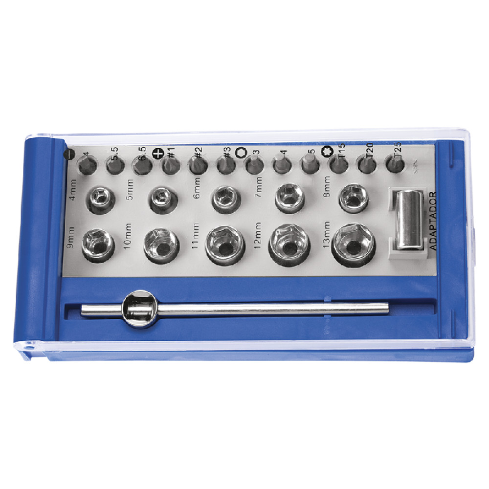 Jogo de Soquetes e Acessórios 1/4'' - 24 Peças (41192/024) - Tramontina Master em Oferta na Shopee
