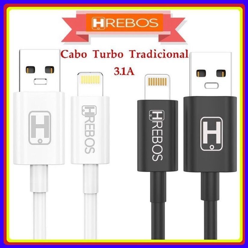 Cabo Lightning Turbo 3.1A iPhone Tradicional Carregamento Rápido original Hrebos Hs-79