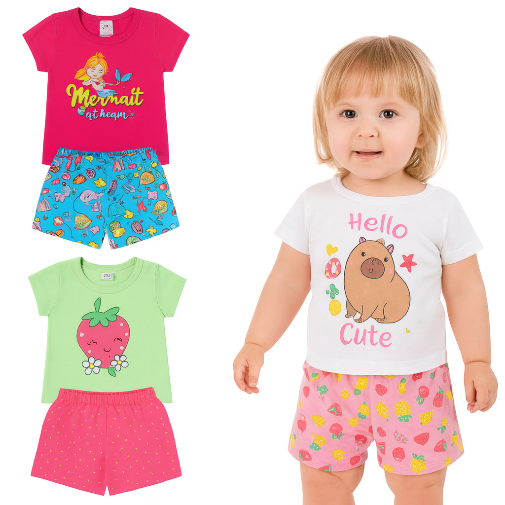 kit 6 peças de Roupa Criança Verão - KIT com 3 ou 1 Conjuntos Infantil Menina - Conjunto Infantil Verão Menina Sortidos