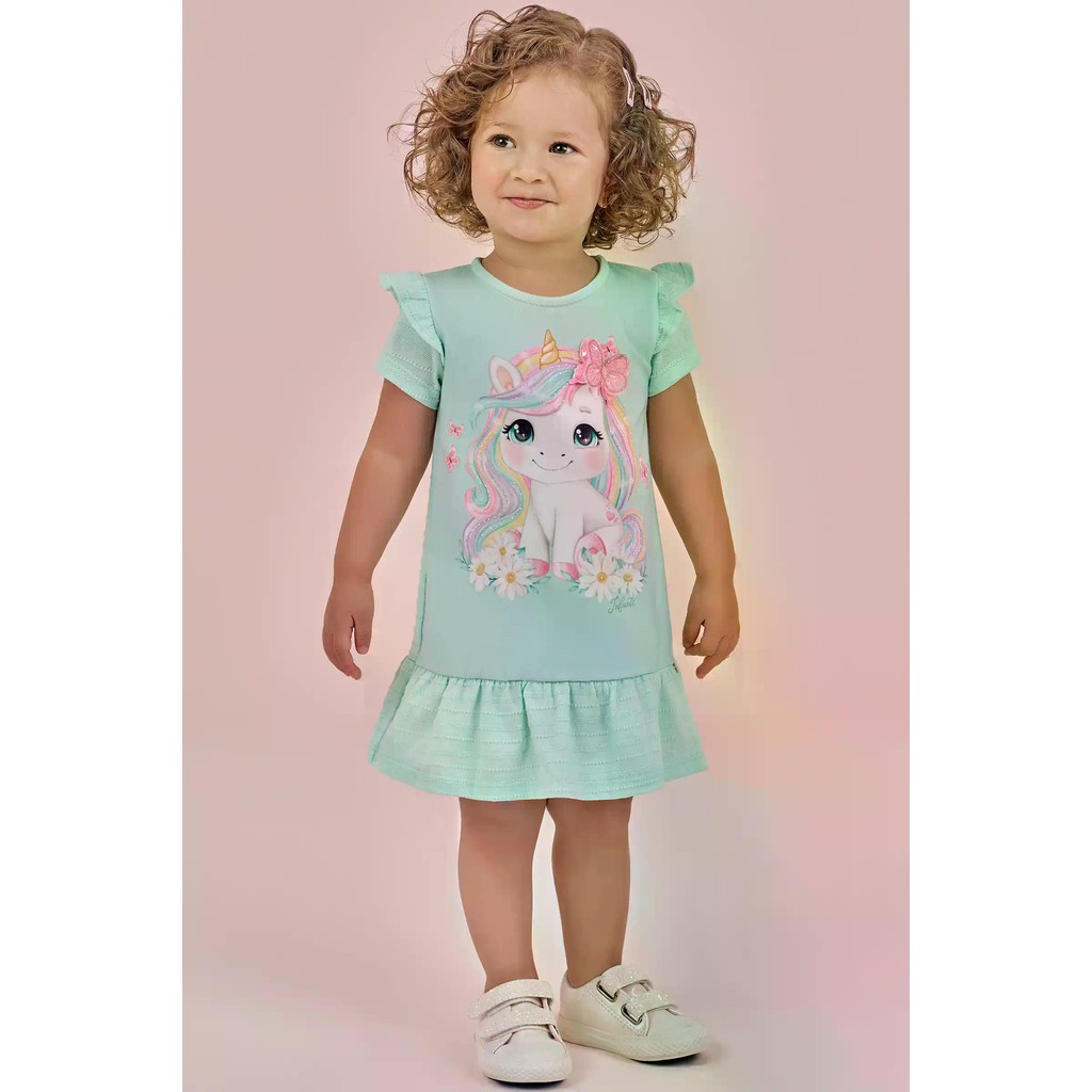 Vestido Bebê Menina Unicórnio Malha Textura 86872 Infanti
