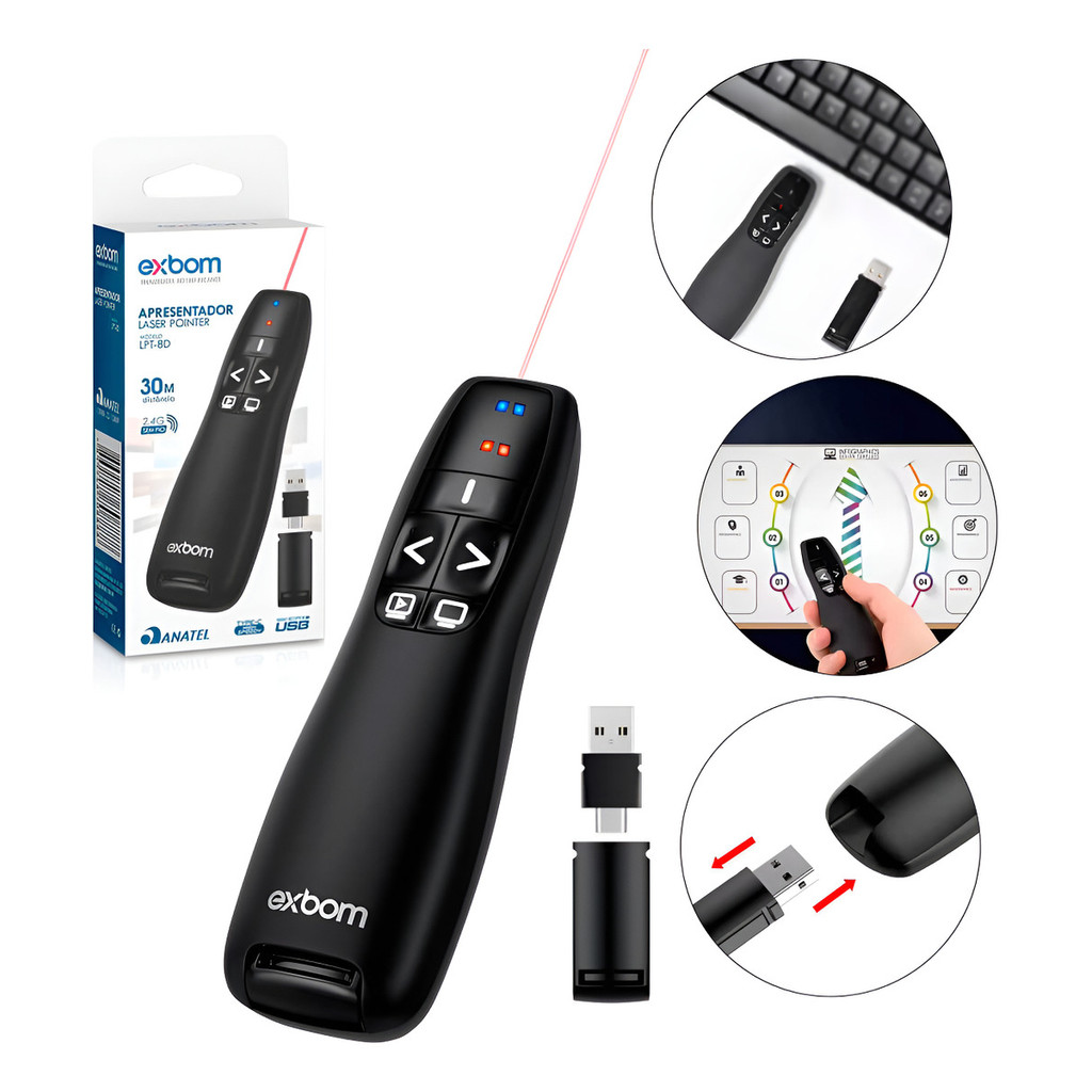 Apresentador Slides Com Laser E Alcance Até 30 Metros