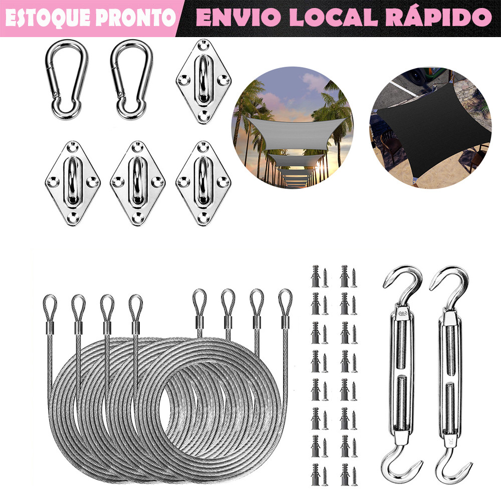 44 Peças Kit de Ferragens para Vela de Sombra Super Resistente Kit de Ferragens para Vela de Sombra de Aço Inoxidável