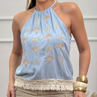 MODA LUA Regata de Alças Atacador para Praia com Bordados 17-131 em Oferta na Shopee