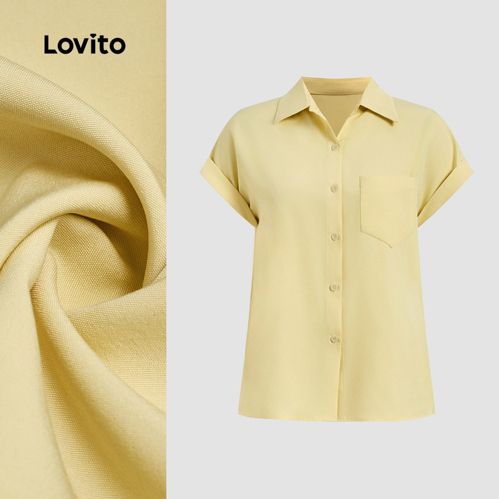 (NEW) Lovito Blusa Casual de Botão para Primavera/verão Amarela para mulheres L154ED249 em Oferta na Shopee