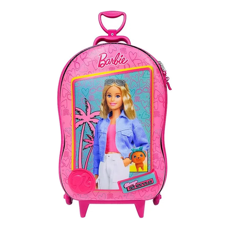 Mala Mochila Infantil Hello Kitty Barbie 3d Com Rodinhas
