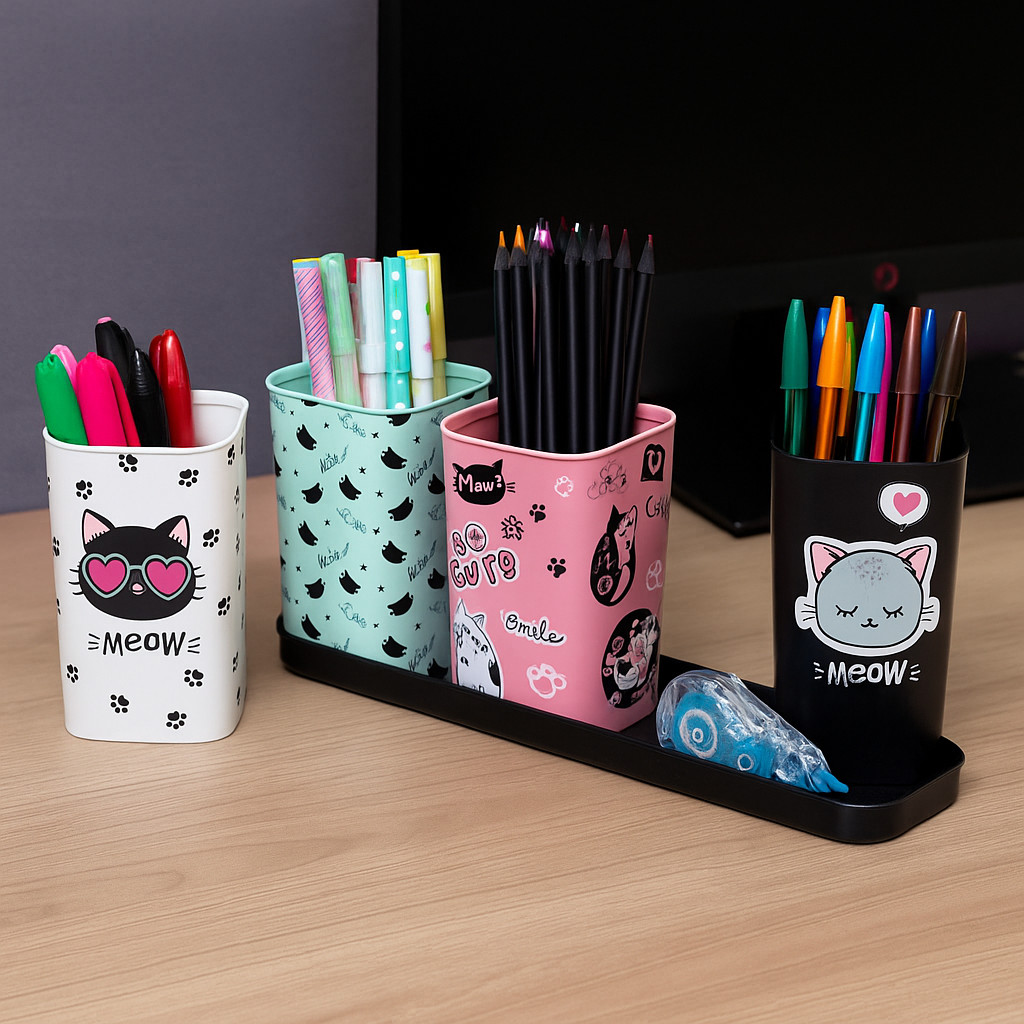 Porta Canetas com Bandeja Dec Cute 5 Peças