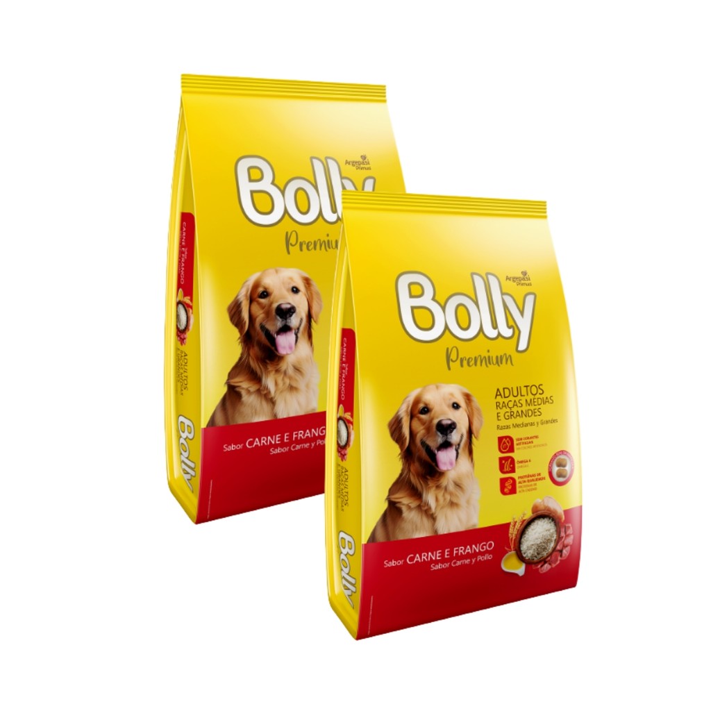 Ração Bolly Premium Adultos 15kg- Sabor Carne e Frango