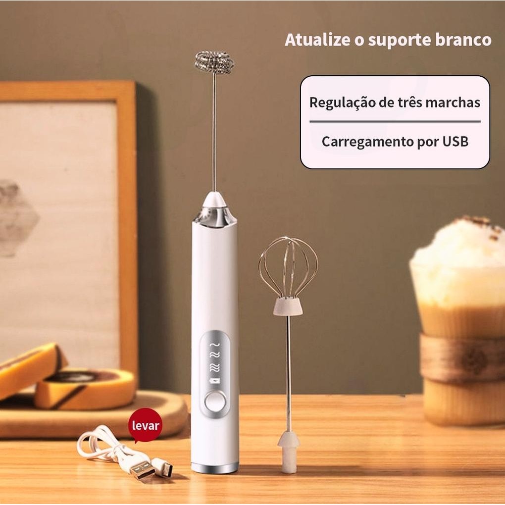 Mixer/Batedor Elétrico 2 em 1 – Para Café, Leite e Claras de Ovos, Portátil para Cozinha