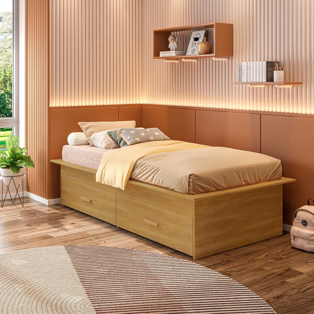 Cama Juvenil Solteiro com 2 Gavetas Deva Yescasa Freijó