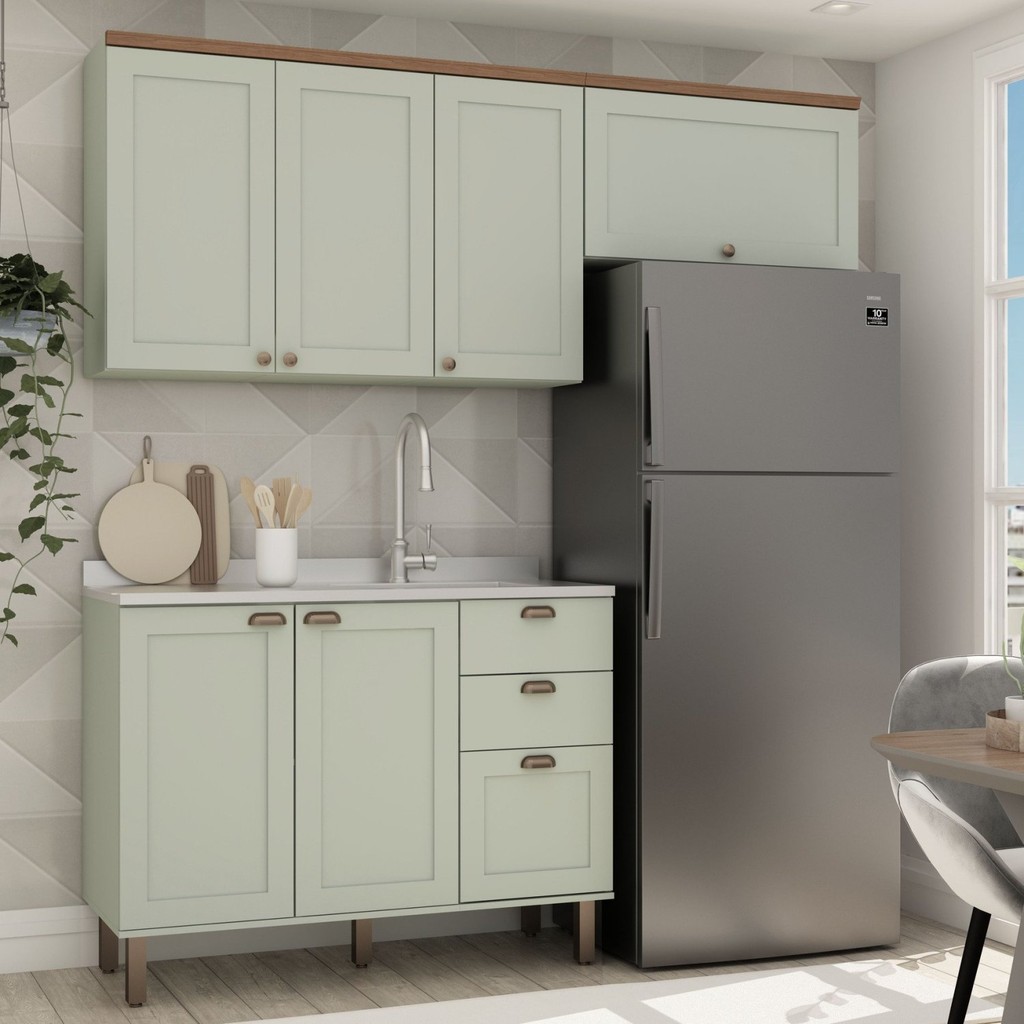 Cozinha Compacta sem Tampo 6 Portas 3 Gavetas Iluminata  Verde Mint em Oferta na Shopee