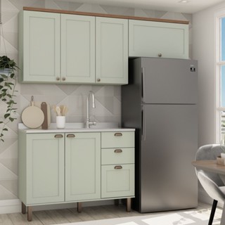 Cozinha Compacta sem Tampo 6 Portas 3 Gavetas Iluminata  Verde Mint em Oferta na Shopee