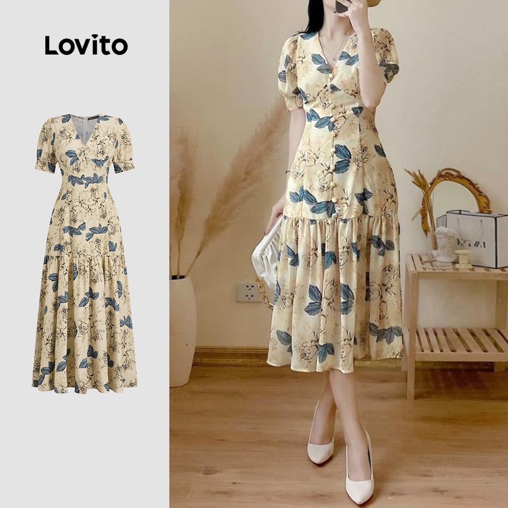 Lovito Vestido Casual de Verão/inverno com Laços Na Barra e Linha Estruturada para Mulheres L137ED319 em Oferta na Shopee