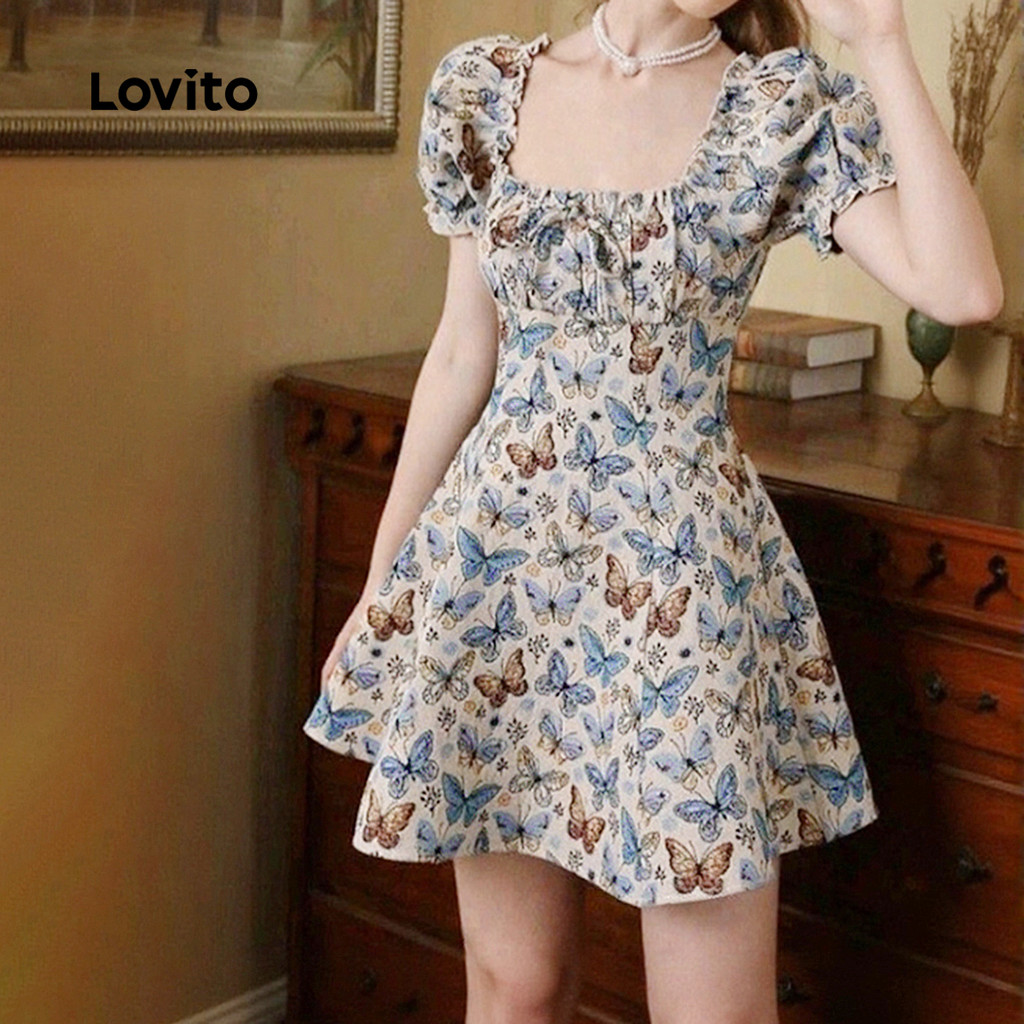 Detalhes do Lovito Vestido Boho Macio e Confortável com Borda de Alface para Primavera Verão L137ED450